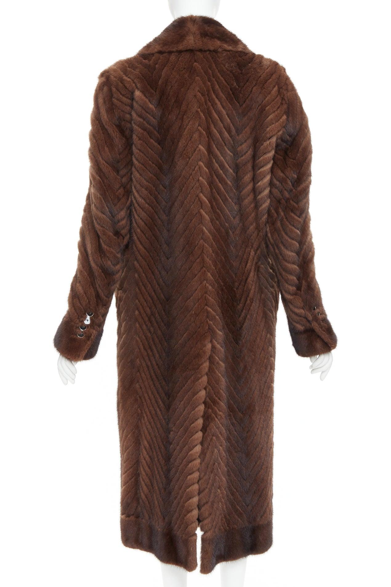 DOLCE GABBANA Alta Sartoria chevron cut mink fur silk leather long coat IT34 XXS For Sale 1