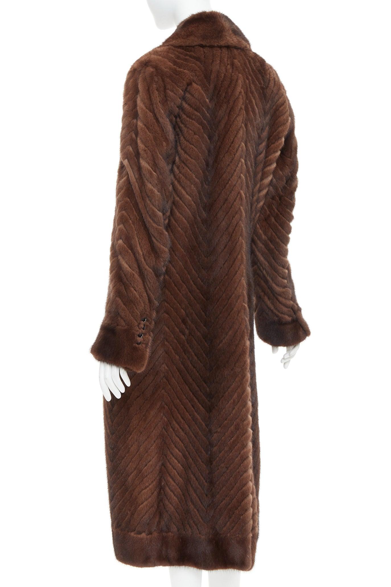 DOLCE GABBANA Alta Sartoria chevron cut mink fur silk leather long coat IT34 XXS For Sale 2