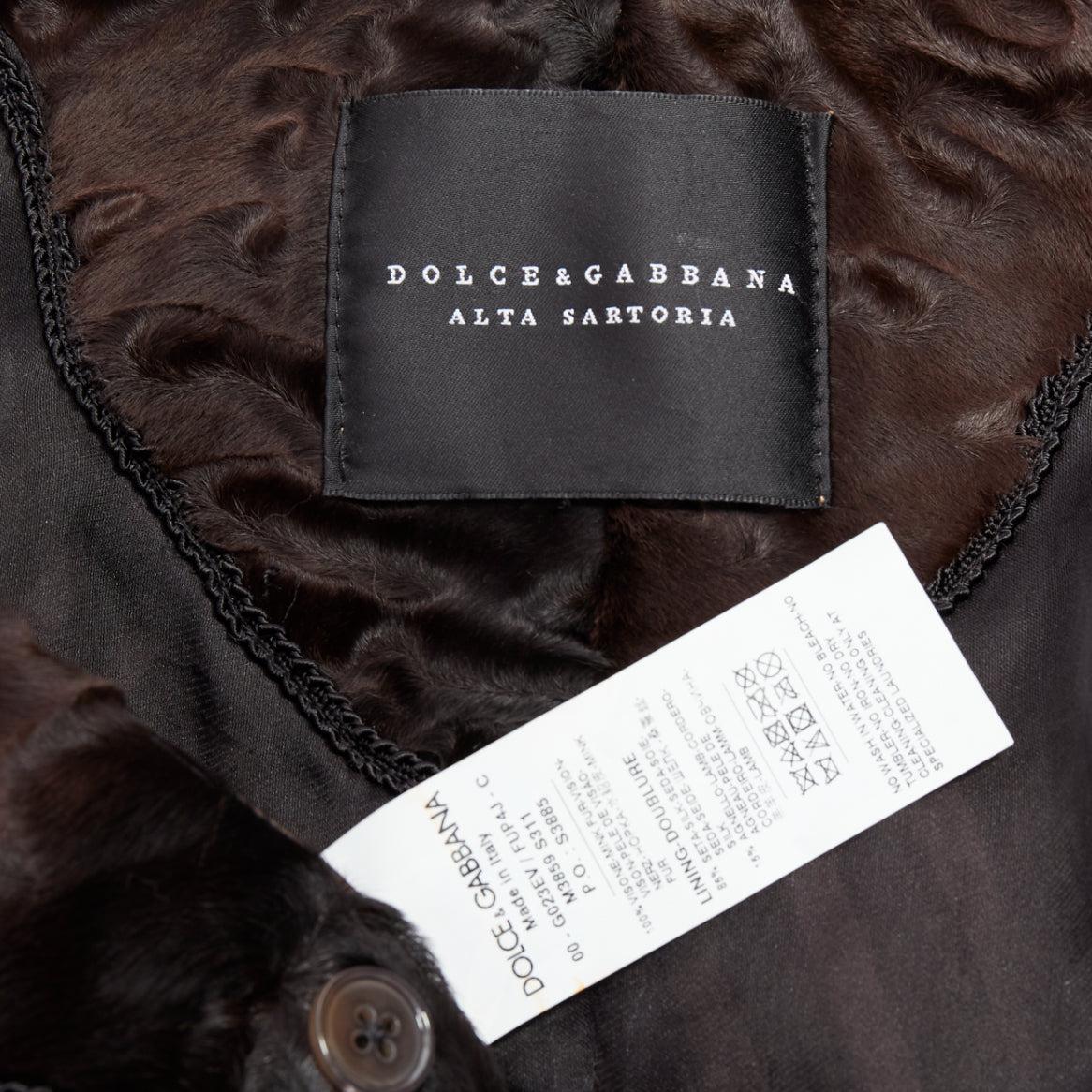 DOLCE GABBANA Alta Sartoria chevron cut mink fur silk leather long coat IT34 XXS For Sale 4