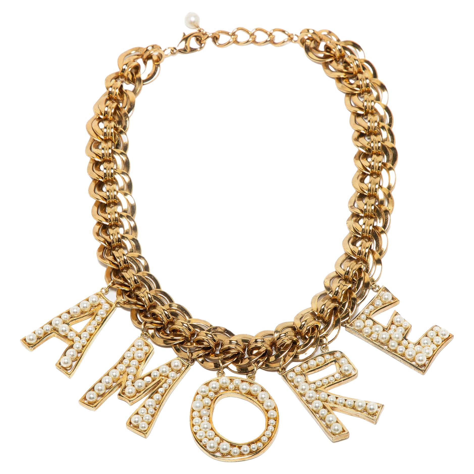 Dolce 
Gabbana Amore Faux Pearl Gold Tone Necklace