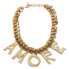 Dolce & Gabbana Amore Faux Pearl Gold Tone Necklace