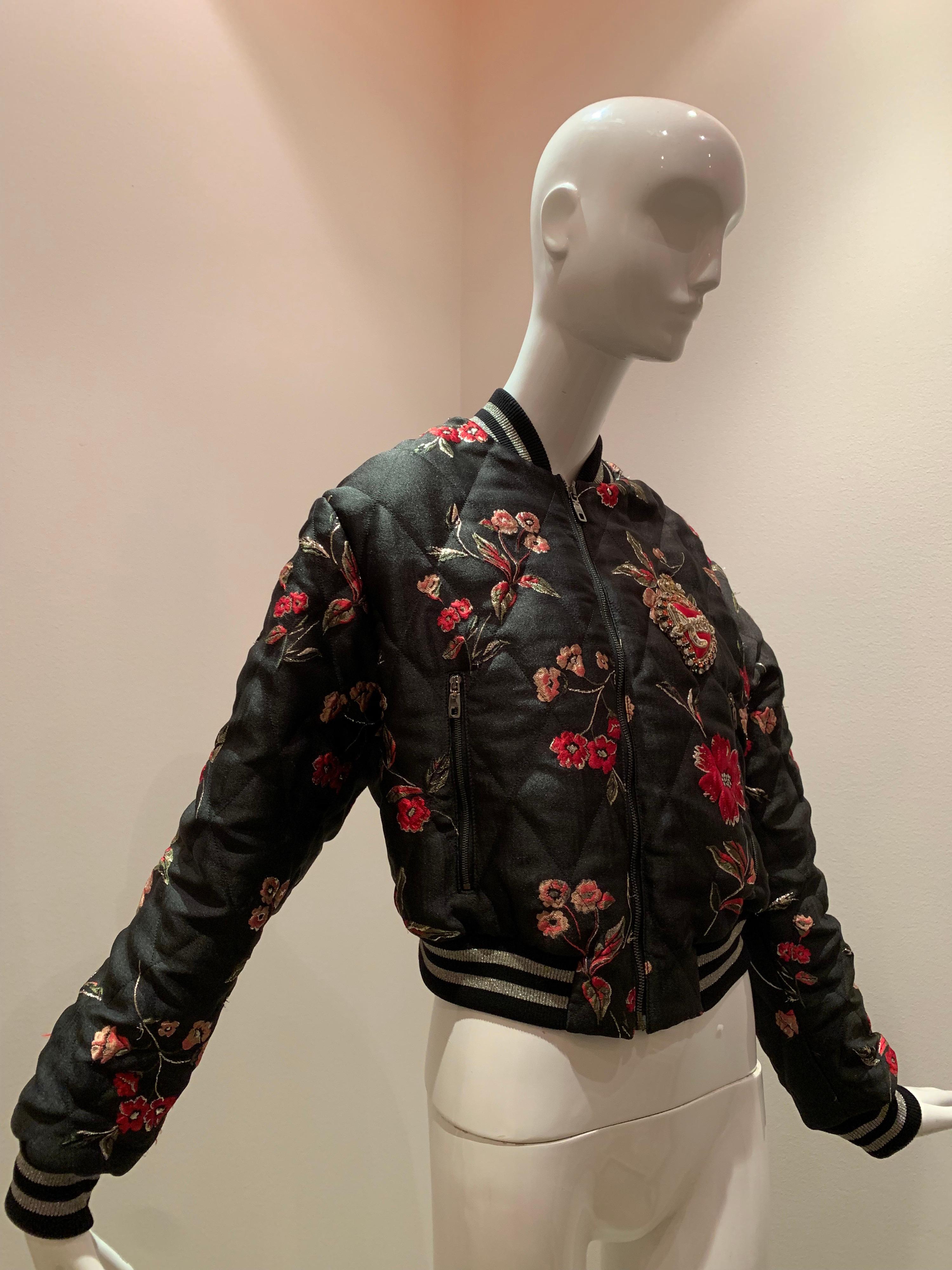 A contemporary Dolce & Gabbana quilted floral satin and brocade  bomber jacket with jeweled and embroidered 