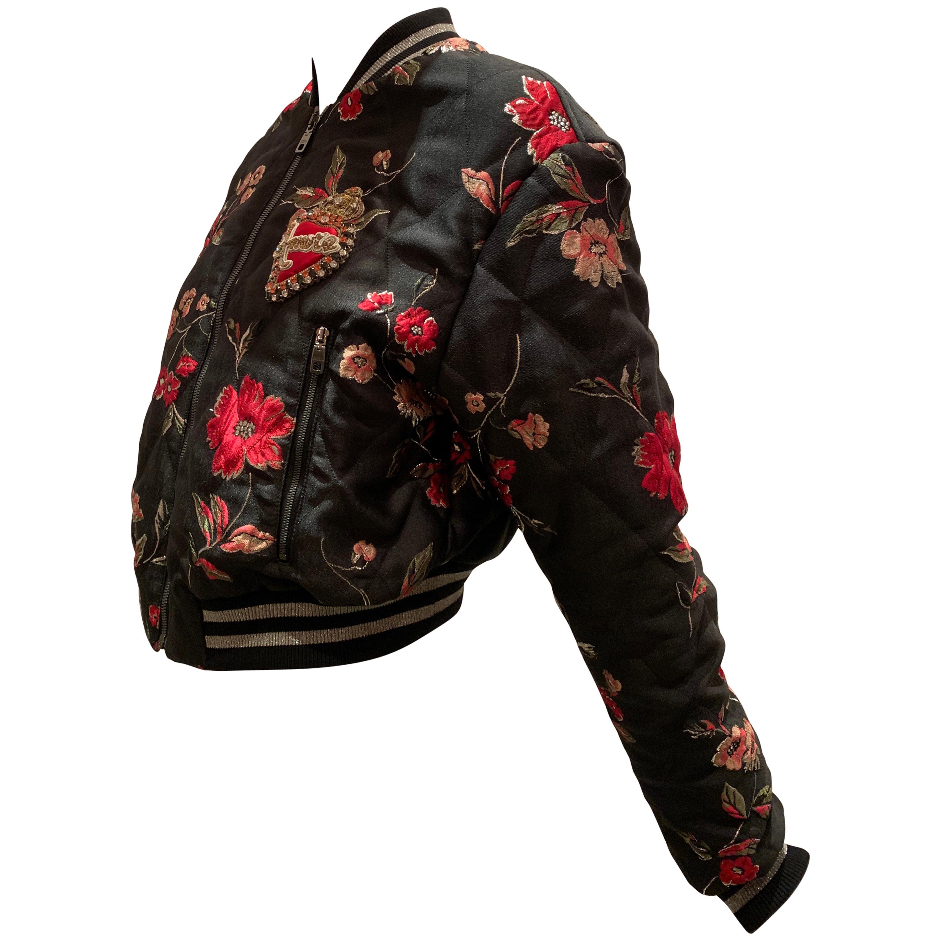 Dolce & Gabbana "Amore" Floral Brocade Bomber Jacket W/ Fab Floral Lining