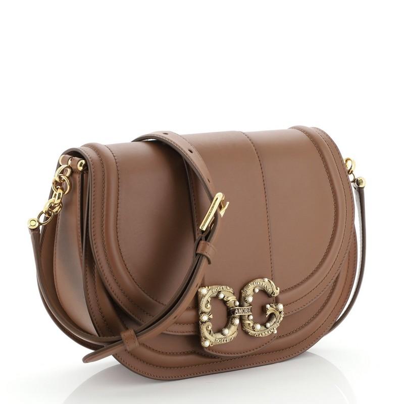 Brown Dolce & Gabbana Amore Messenger Bag Leather Medium