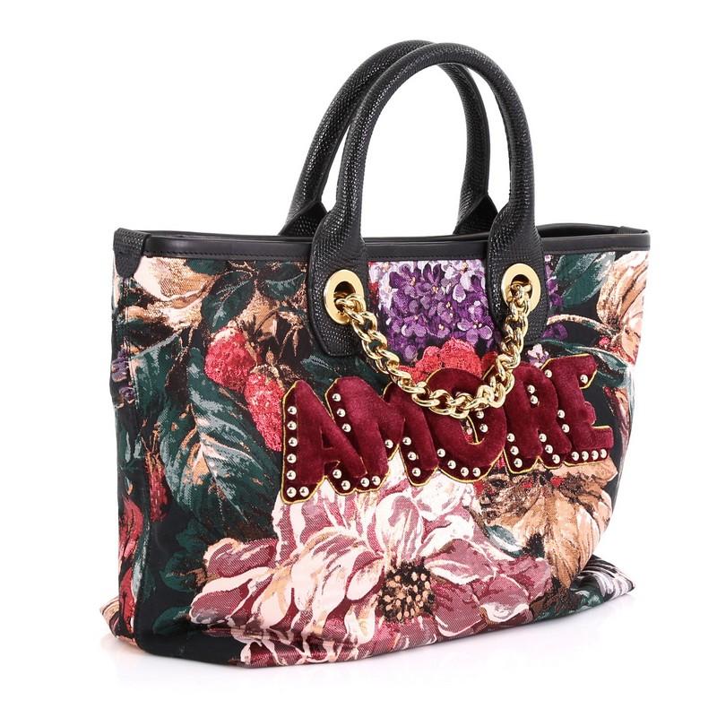 Black Dolce & Gabbana Amore Shopping Tote Jacquard Medium