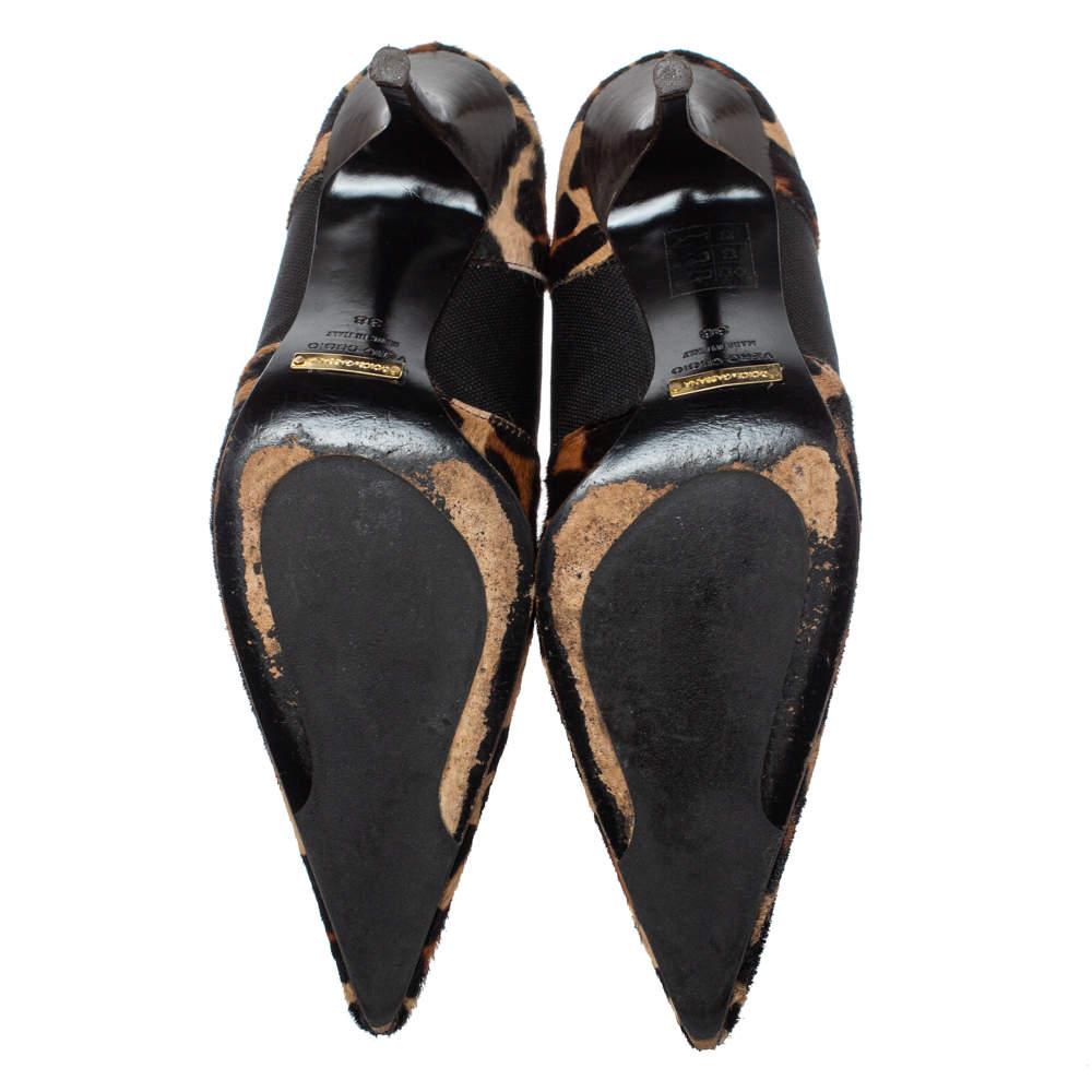 Dolce & Gabbana Animal Print Calf Hair and Elastic Fabric Knife Ankle Boots Size In Fair Condition For Sale In Dubai, Al Qouz 2