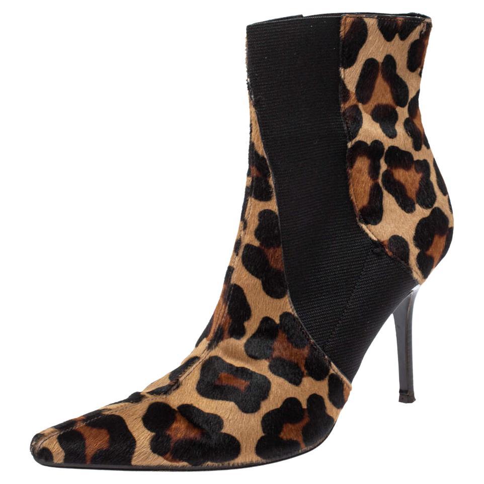 Dolce & Gabbana Animal Print Calf Hair and Elastic Fabric Knife Ankle Boots Size For Sale