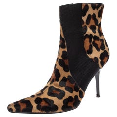 Dolce & Gabbana Animal Print Calf Hair and Elastic Fabric Knife Ankle Boots Size