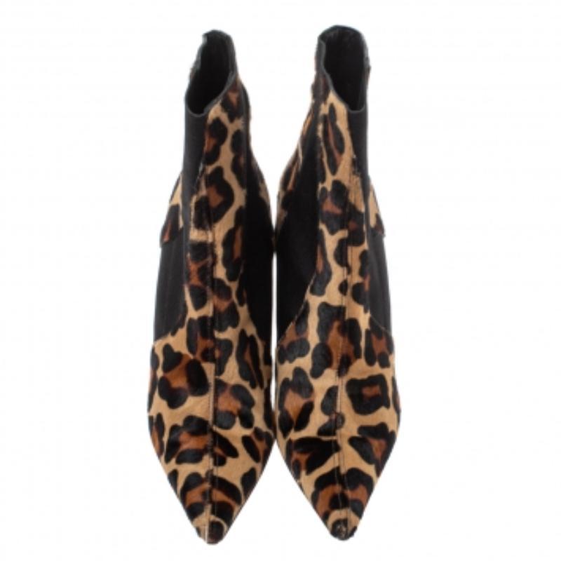 Black Dolce & Gabbana Animal Print Calf Hair & Elastic Fabric Knife Ankle Boots Size38 For Sale