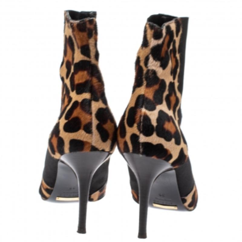 Dolce & Gabbana Animal Print Calf Hair & Elastic Fabric Knife Ankle Boots Size38 For Sale 1