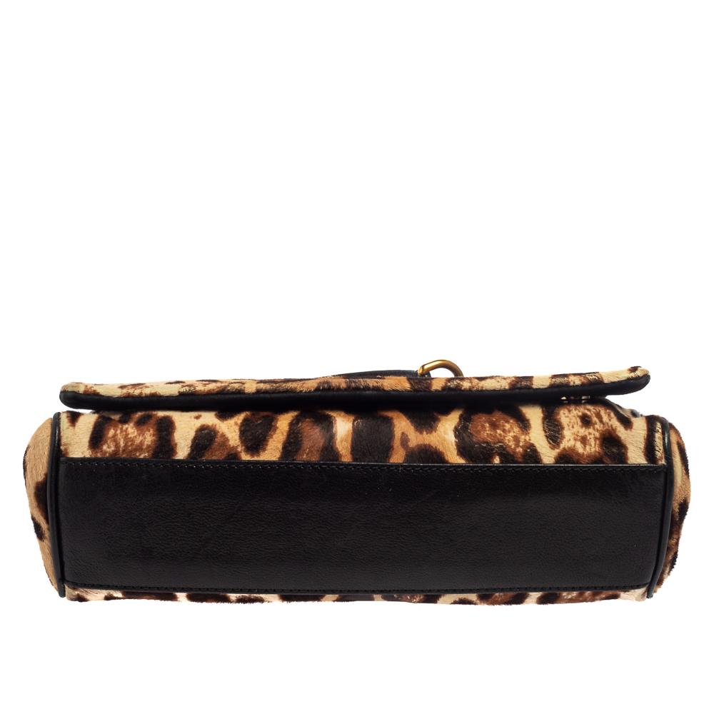 Brown Dolce & Gabbana Animal Print Calf Miss Sicily Top Handle Bag