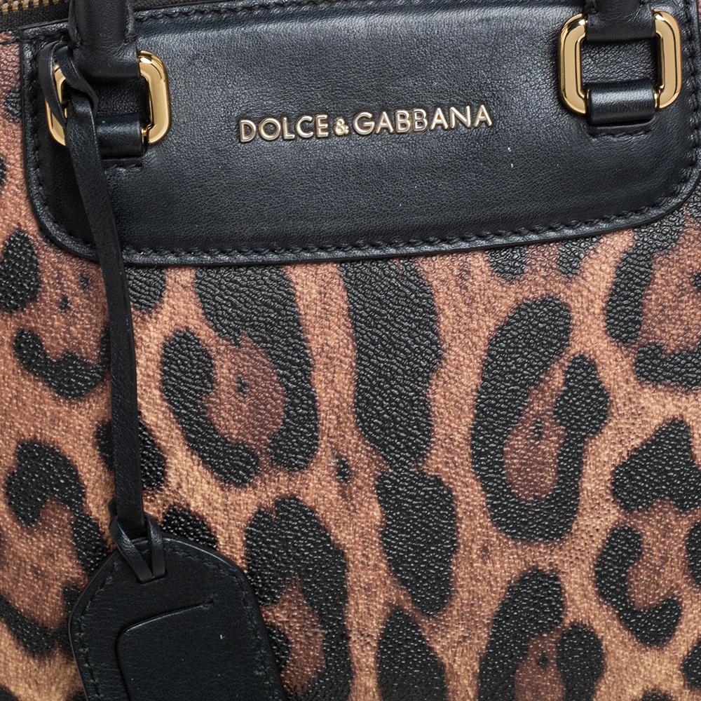 Black Dolce & Gabbana Animal Print Coated Canvas and Leather Megan Dome Satchel