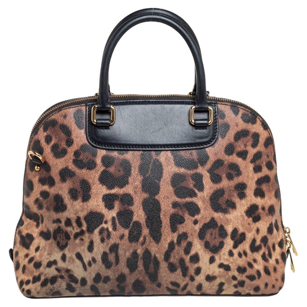 Women's Dolce & Gabbana Animal Print Coated Canvas and Leather Megan Dome Satchel