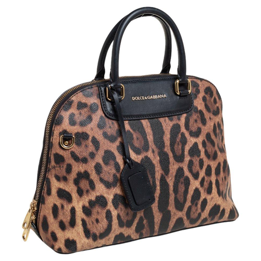 Dolce & Gabbana Animal Print Coated Canvas and Leather Megan Dome Satchel 2