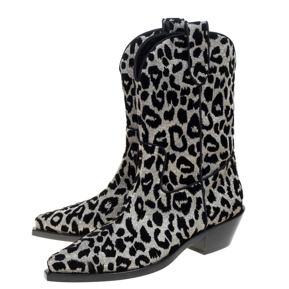 Dolce & Gabbana Animal Print Lurex and Velvet Cowboy Boots Size 39.5 For Sale 1