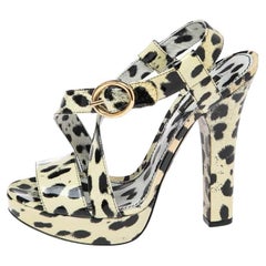 Dolce & Gabbana Animal Print Patent Leather Cross Strap Platform Sandals Size 39