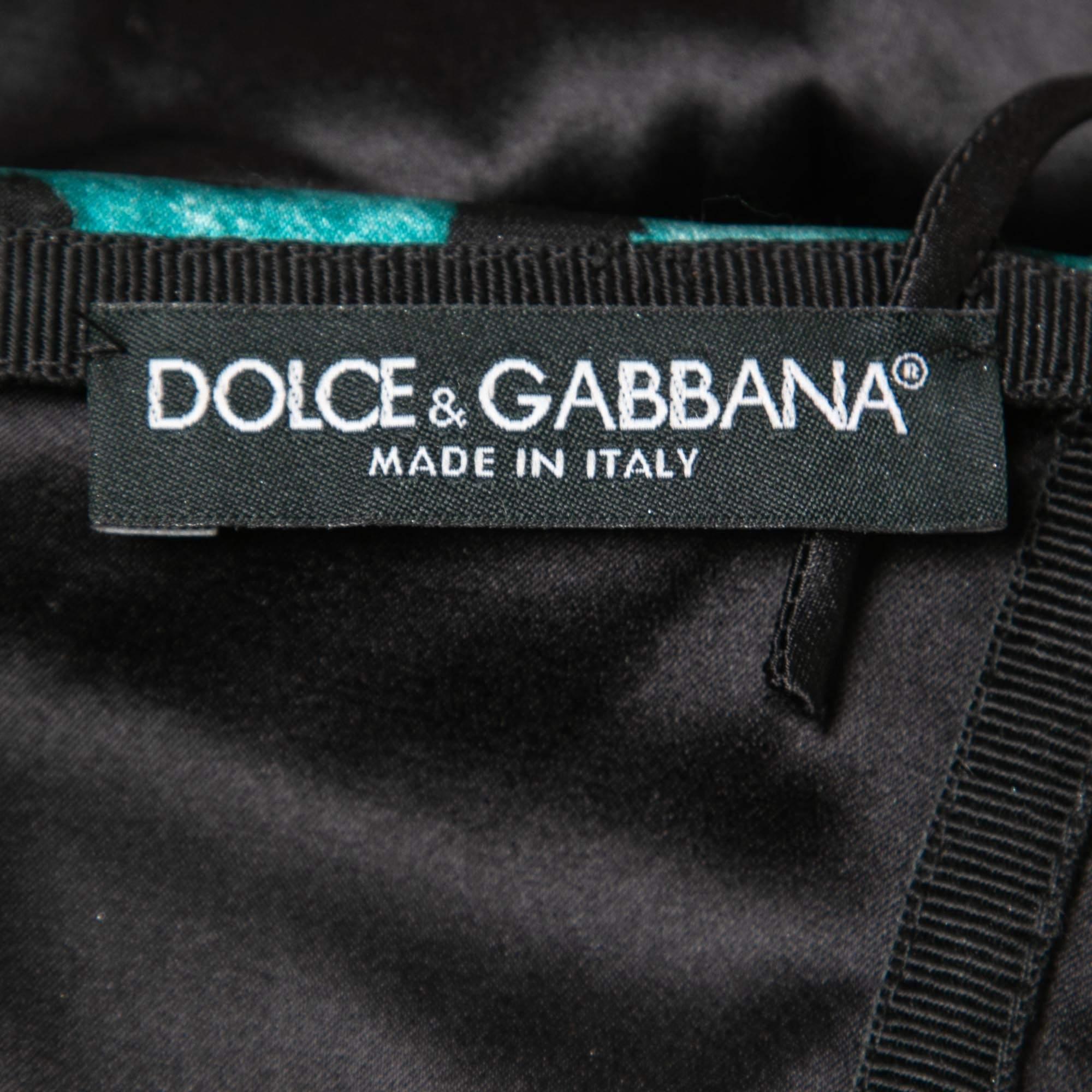 Blue Dolce & Gabbana Animal Print Silk Satin Ruched Corset Strappy Mini Dress S