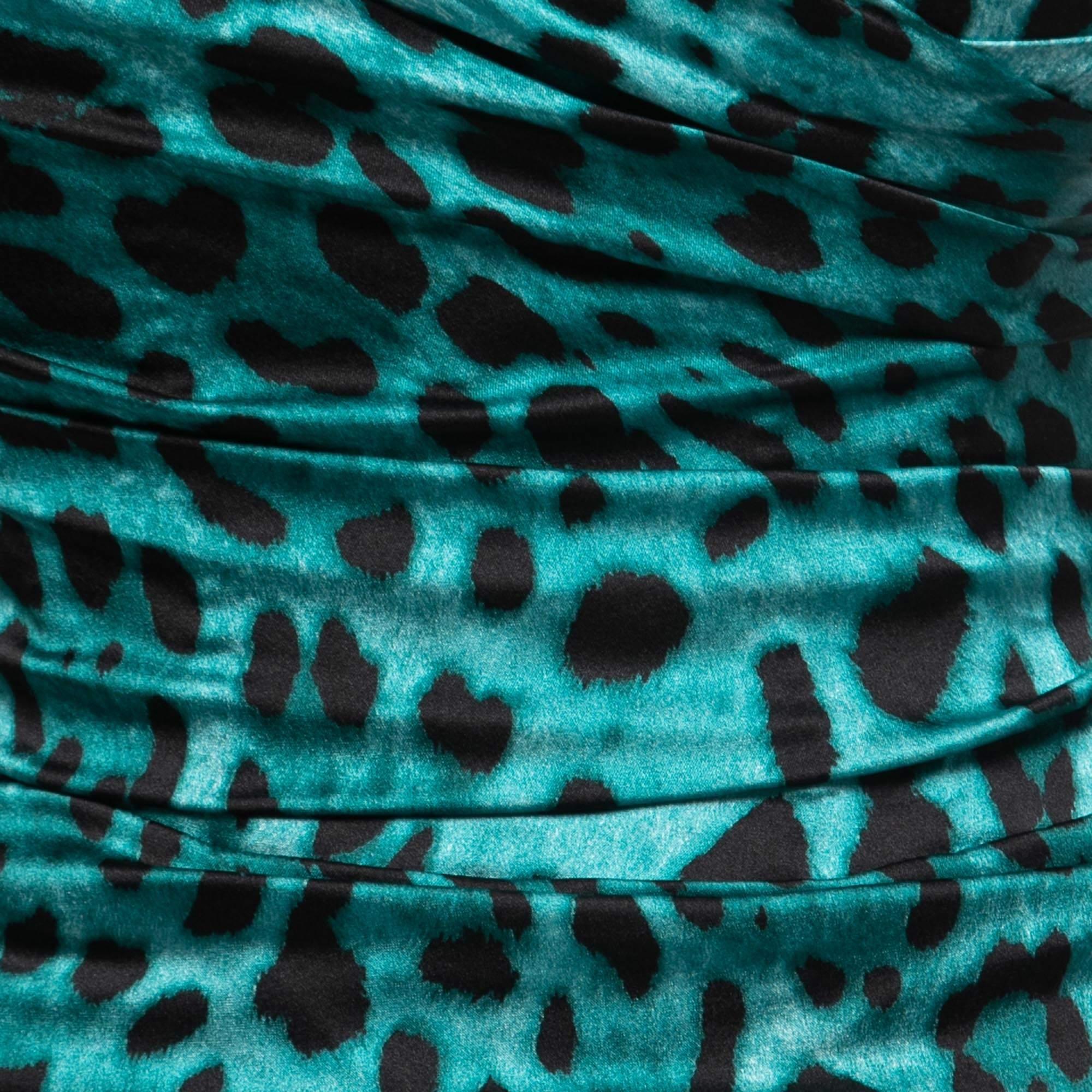 Women's Dolce & Gabbana Animal Print Silk Satin Ruched Corset Strappy Mini Dress S