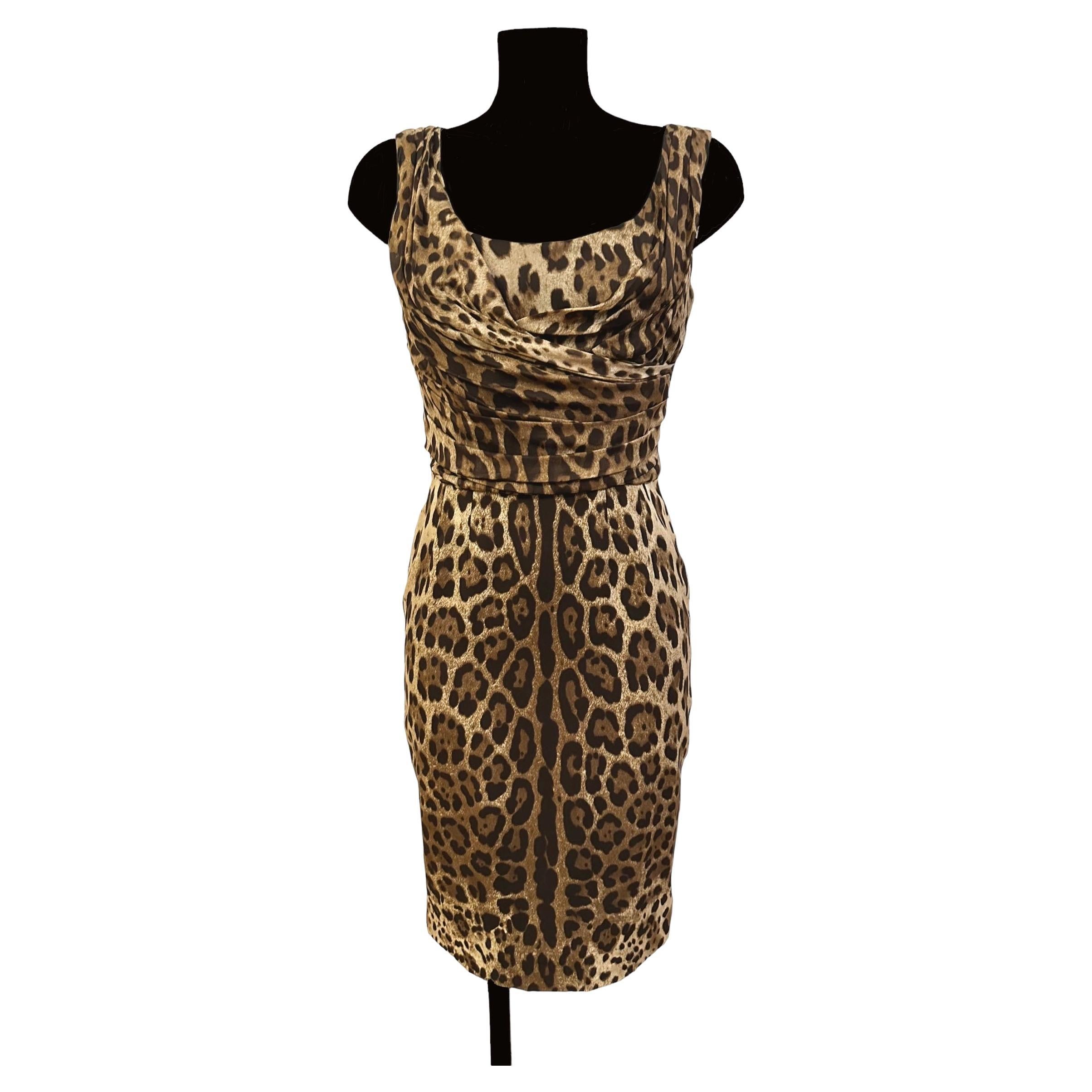Dolce & Gabbana Animal Print Silk Sleeveless Dress For Sale