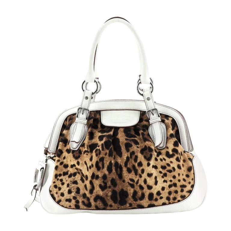Dolce & Gabbana Animalier Shoulder Bag Leopard Print Canvas and Leather Large