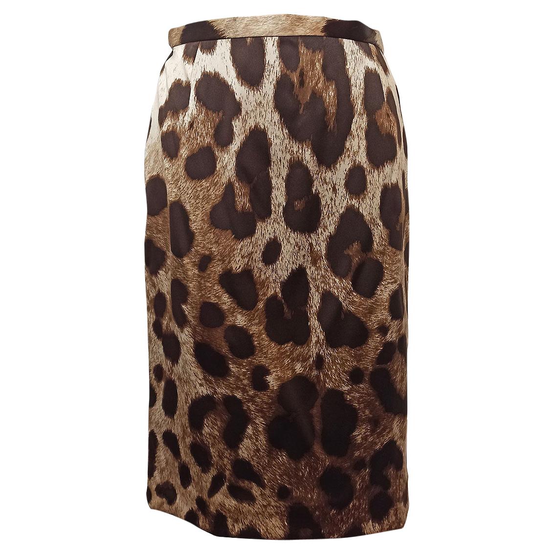 Dolce & Gabbana Animalier Silk Skirt IT 40 For Sale