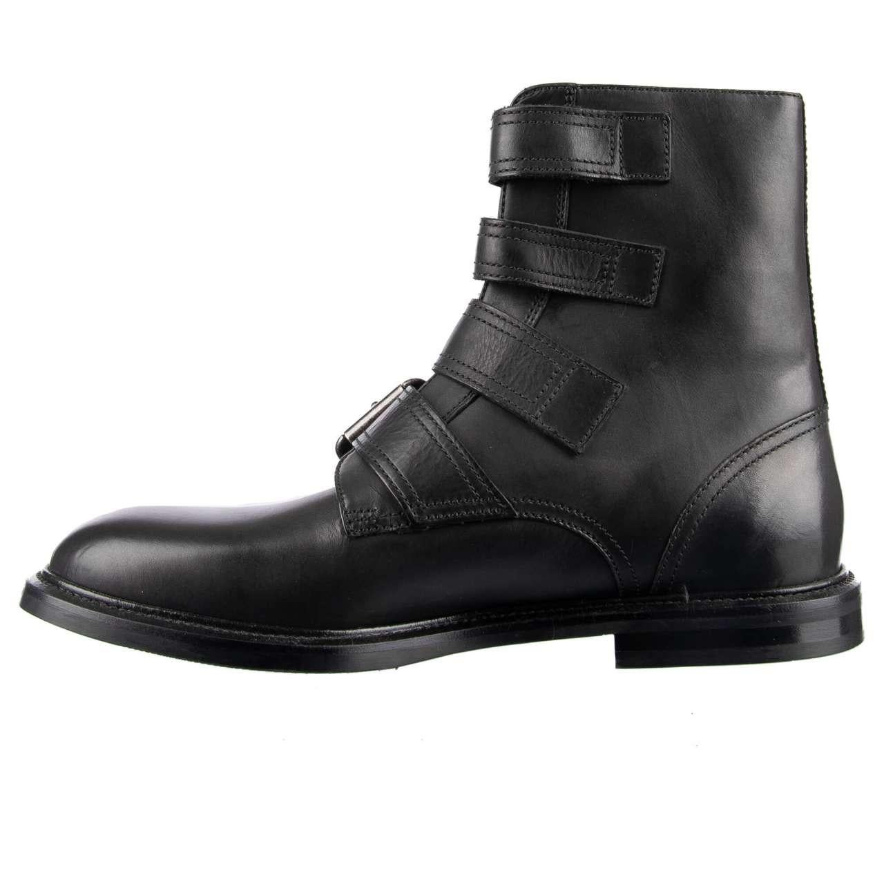 Dolce & Gabbana - Ankle Boots with Buckles MARSALA Black EUR 42 In Excellent Condition For Sale In Erkrath, DE