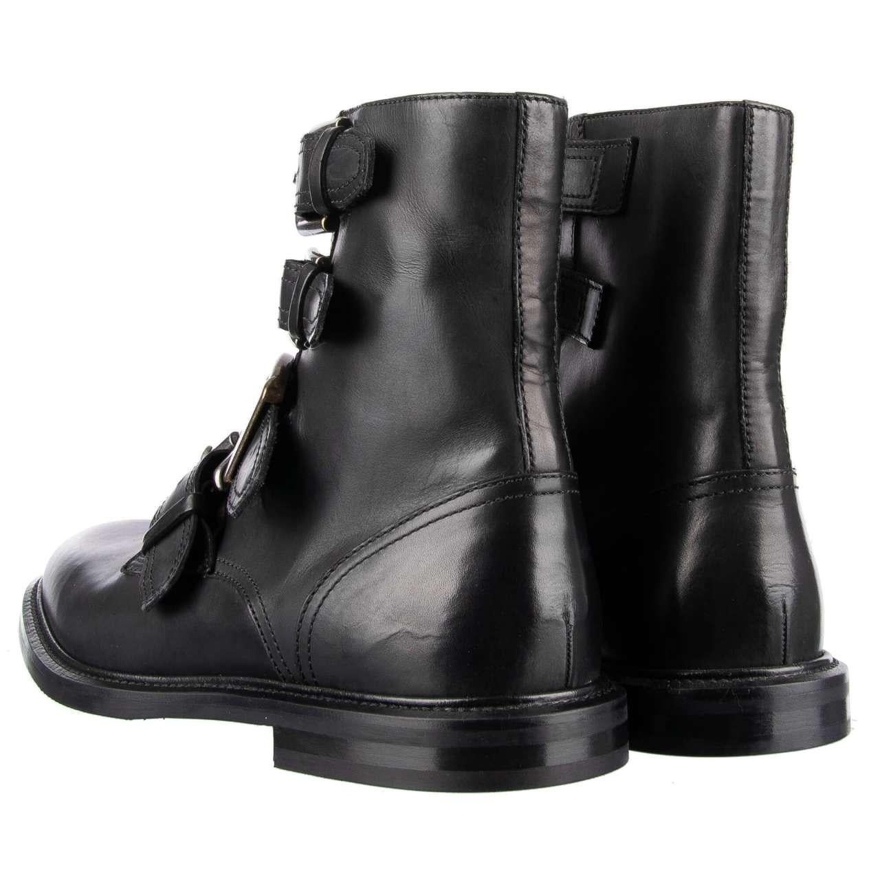 Men's Dolce & Gabbana - Ankle Boots with Buckles MARSALA Black EUR 42 For Sale
