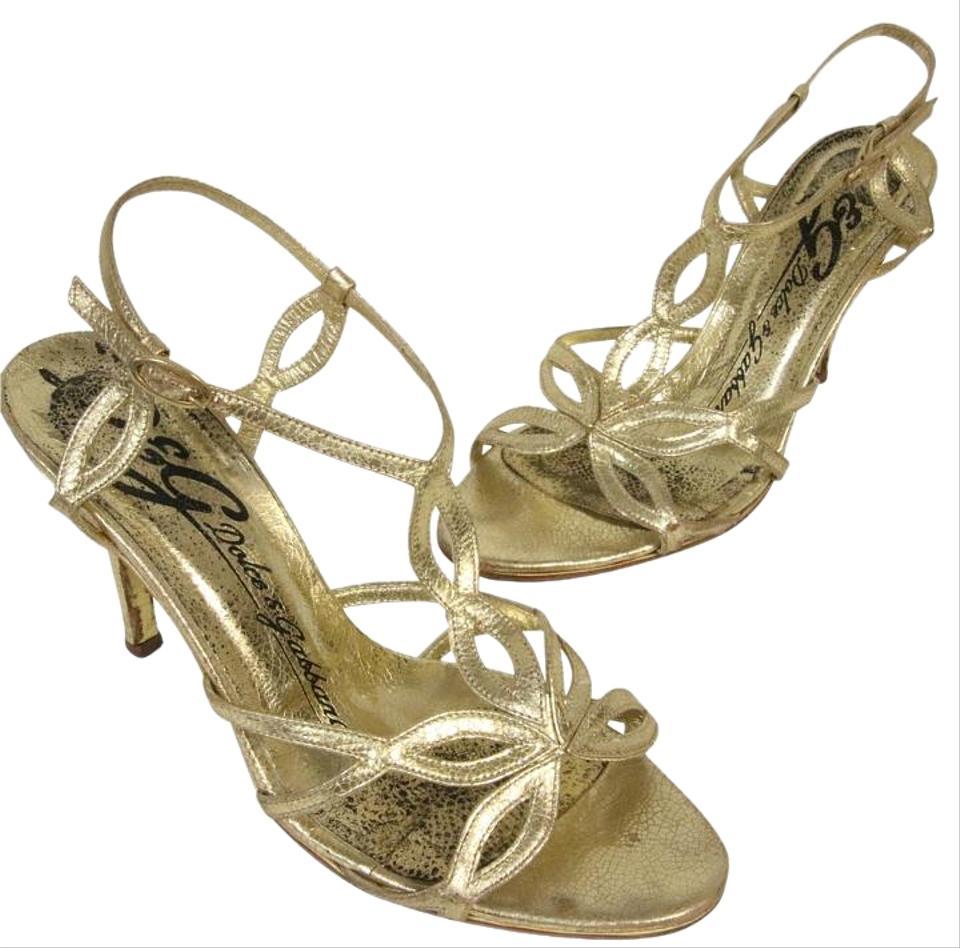 Women's Dolce & Gabbana Ankle Strap High Heels Metallic 6 36 Gold Pumps DG-S0917P-0140 For Sale