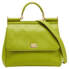 Dolce & Gabbana Apple Green Leather Large Miss Sicily Top Handle Bag