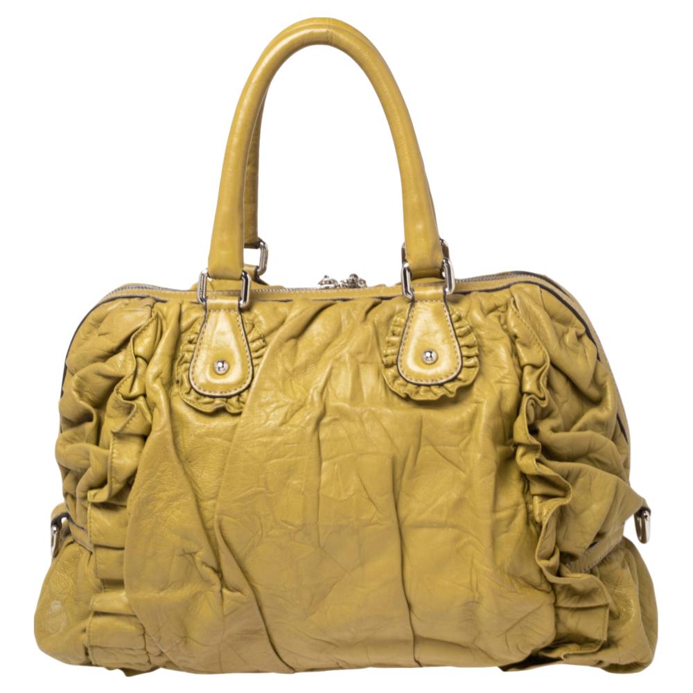 Dolce & Gabbana Apple Green Leather Miss Rouche Distressed Satchel 1
