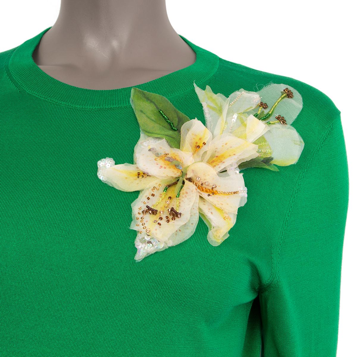 Green DOLCE & GABBANA apple green silk FLOWER EMBELLISHED SHORT Sweater 42 M