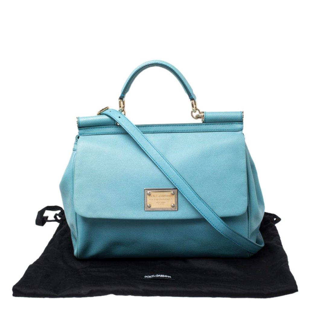 Dolce & Gabbana Aqua Blue Leather Large Miss Sicily Top Handle Bag 4