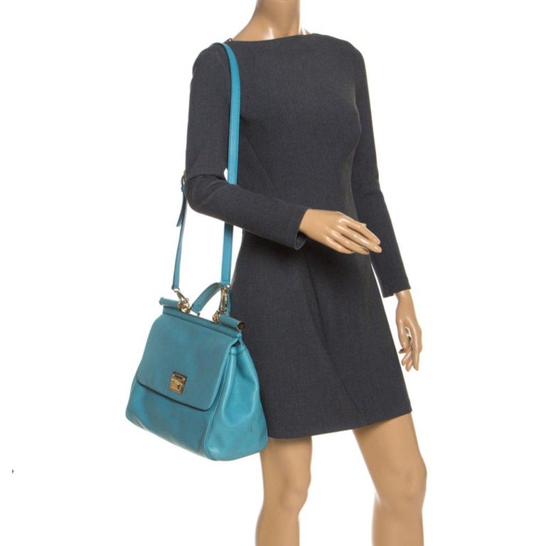 Dolce and Gabbana Aqua Blue Leather Large Miss Sicily Top Handle Bag at ...