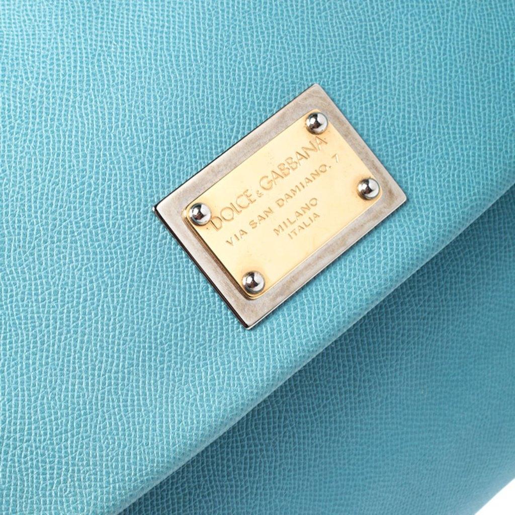 Dolce & Gabbana Aqua Blue Leather Large Miss Sicily Top Handle Bag In Good Condition In Dubai, Al Qouz 2