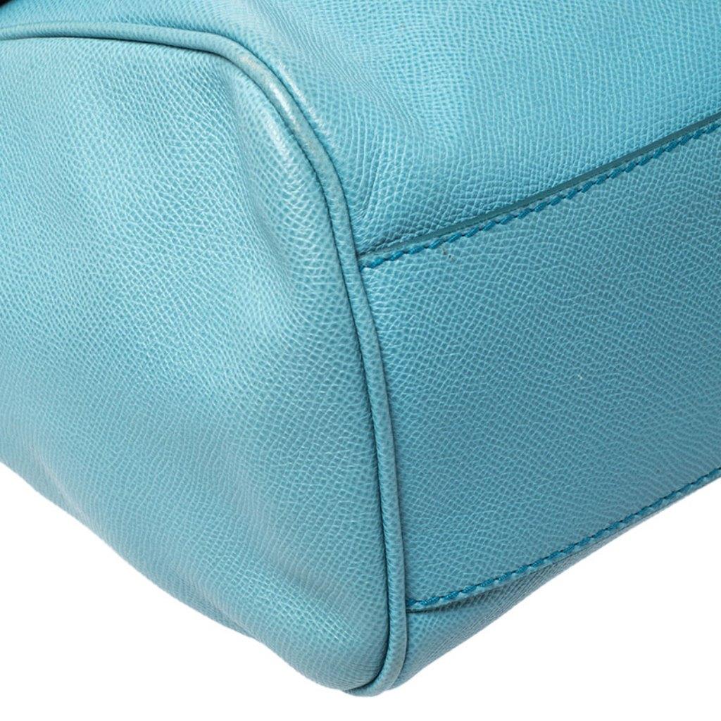 Dolce & Gabbana Aqua Blue Leather Large Miss Sicily Top Handle Bag 2