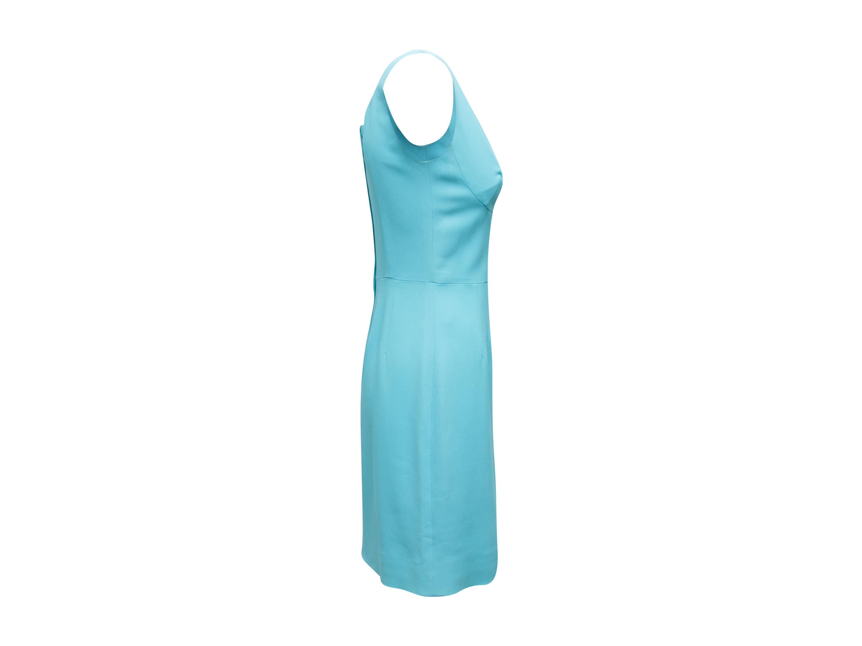 Product details: Aqua blue sleeveless dress by Dolce & Gabbana. Round neckline. Zip closure at center back. Designer size 42. 34