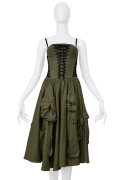 Dolce & Gabbana Army Green Linen Cargo Corset Dress 2002