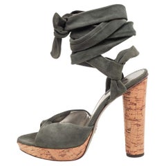 Dolce & Gabbana Army Green Suede Ankle-Wrap Sandals Size 41