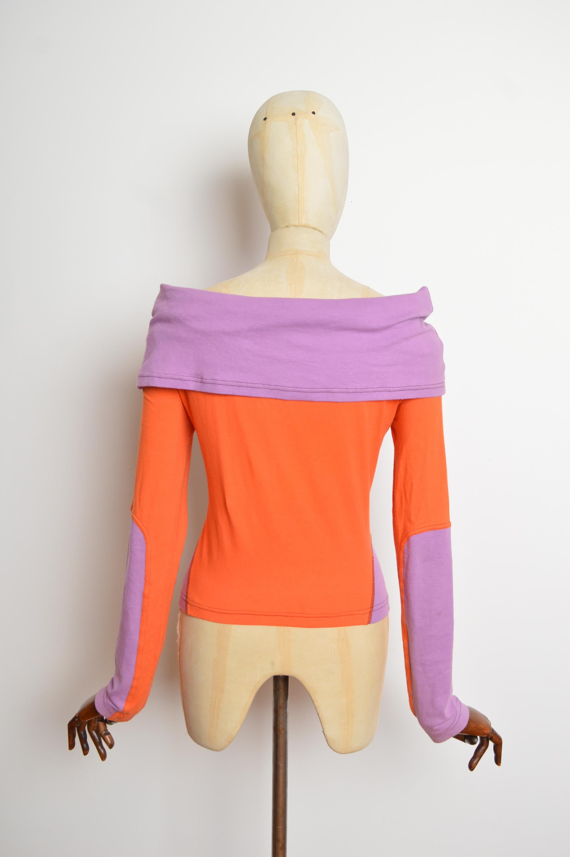 Dolce & Gabbana Art Nouveau Y2k Purple Long sleeve Off shoulder Slouchy Top en vente 7