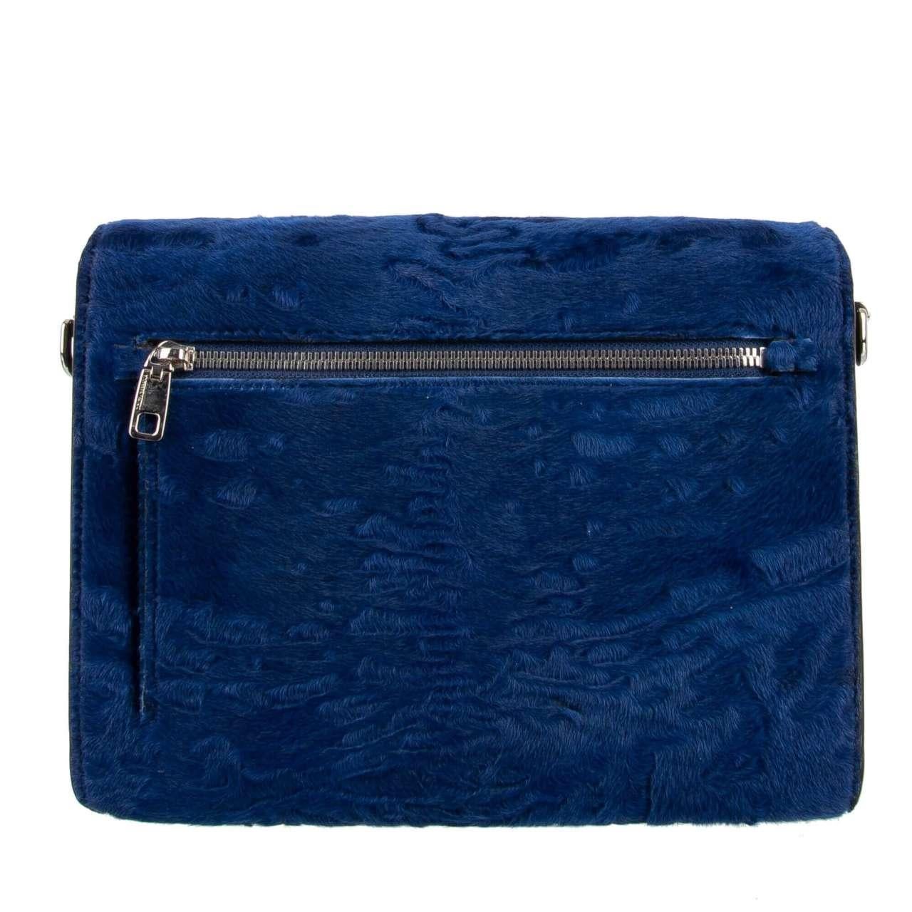 Dolce & Gabbana - Astrakan Fur LUCIA Bag Blue Black For Sale 1