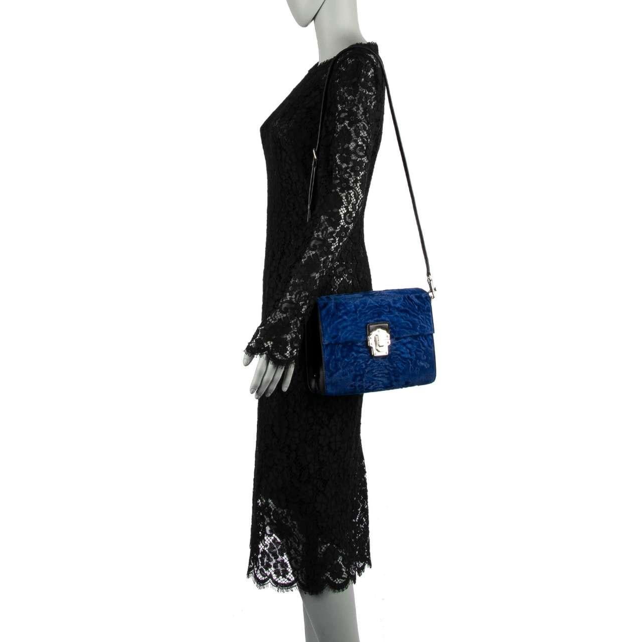 Dolce & Gabbana - Astrakan Fur LUCIA Bag Blue Black For Sale 3