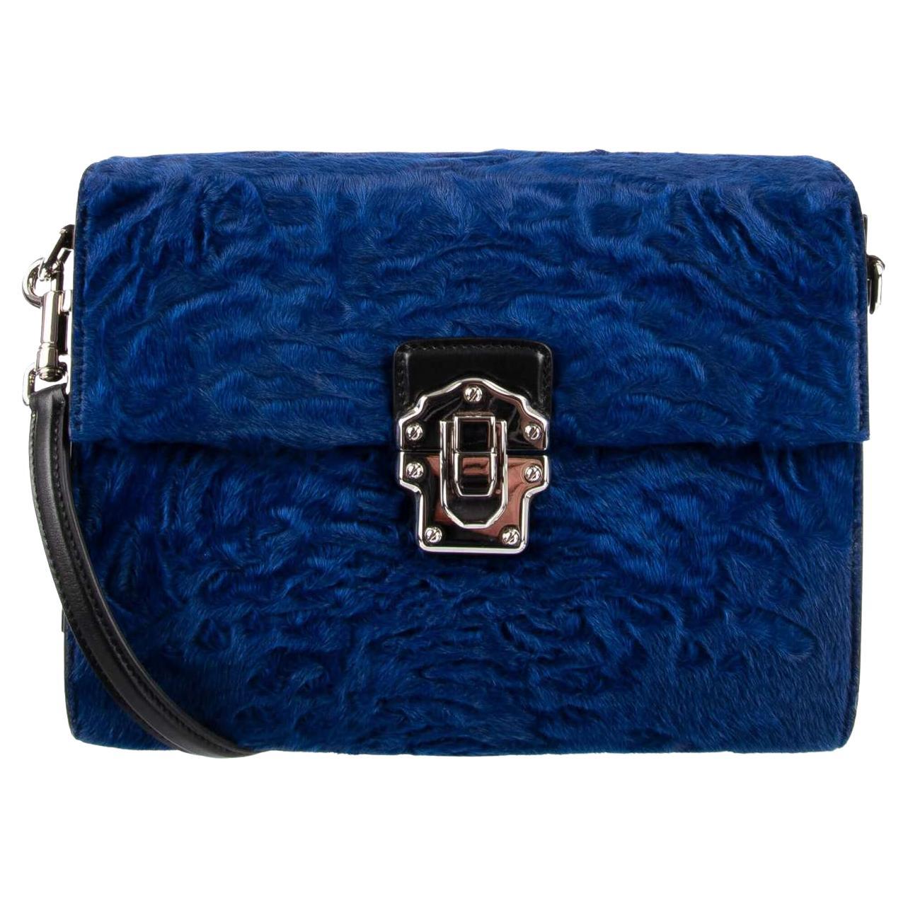 Dolce & Gabbana - Astrakan Fur LUCIA Bag Blue Black For Sale