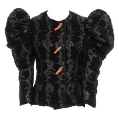 DOLCE GABBANA AW09 black wool brocade coral button puff shoulder jacket IT40 S