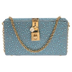 Dolce & Gabbana Azure Heat-Applied Rhinestones Dolce Box Chain Clutch