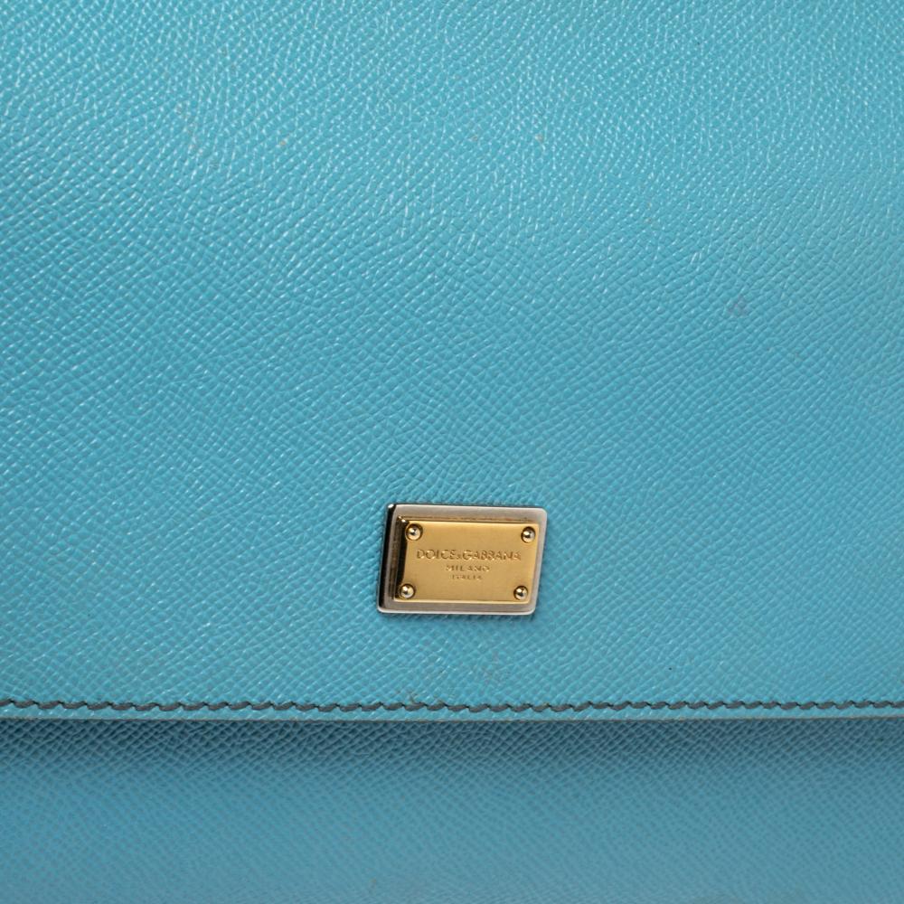 Dolce & Gabbana Baby Blue Leather Medium Miss Sicily Top Handle Bag 6