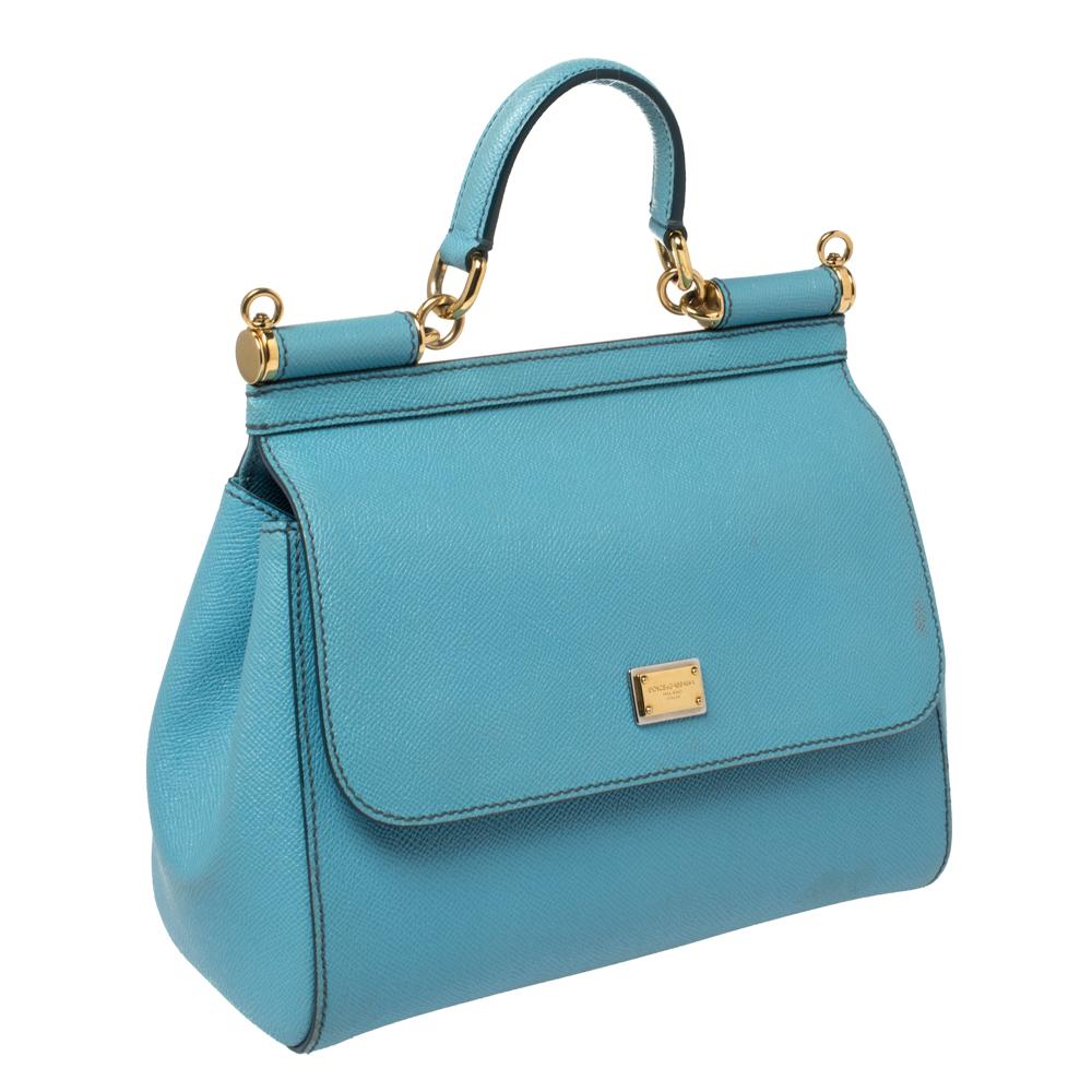 Women's Dolce & Gabbana Baby Blue Leather Medium Miss Sicily Top Handle Bag