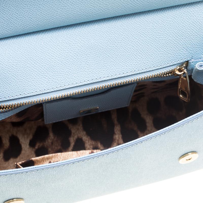 Dolce & Gabbana Baby Blue Leather Medium Miss Sicily Top Handle Bag In Good Condition In Dubai, Al Qouz 2