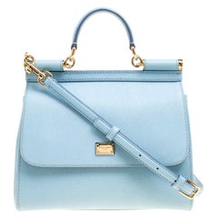 Dolce & Gabbana Baby Blue Leather Medium Miss Sicily Top Handle Bag