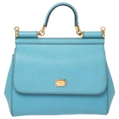 Dolce & Gabbana Baby Blue Leather Medium Miss Sicily Top Handle Bag