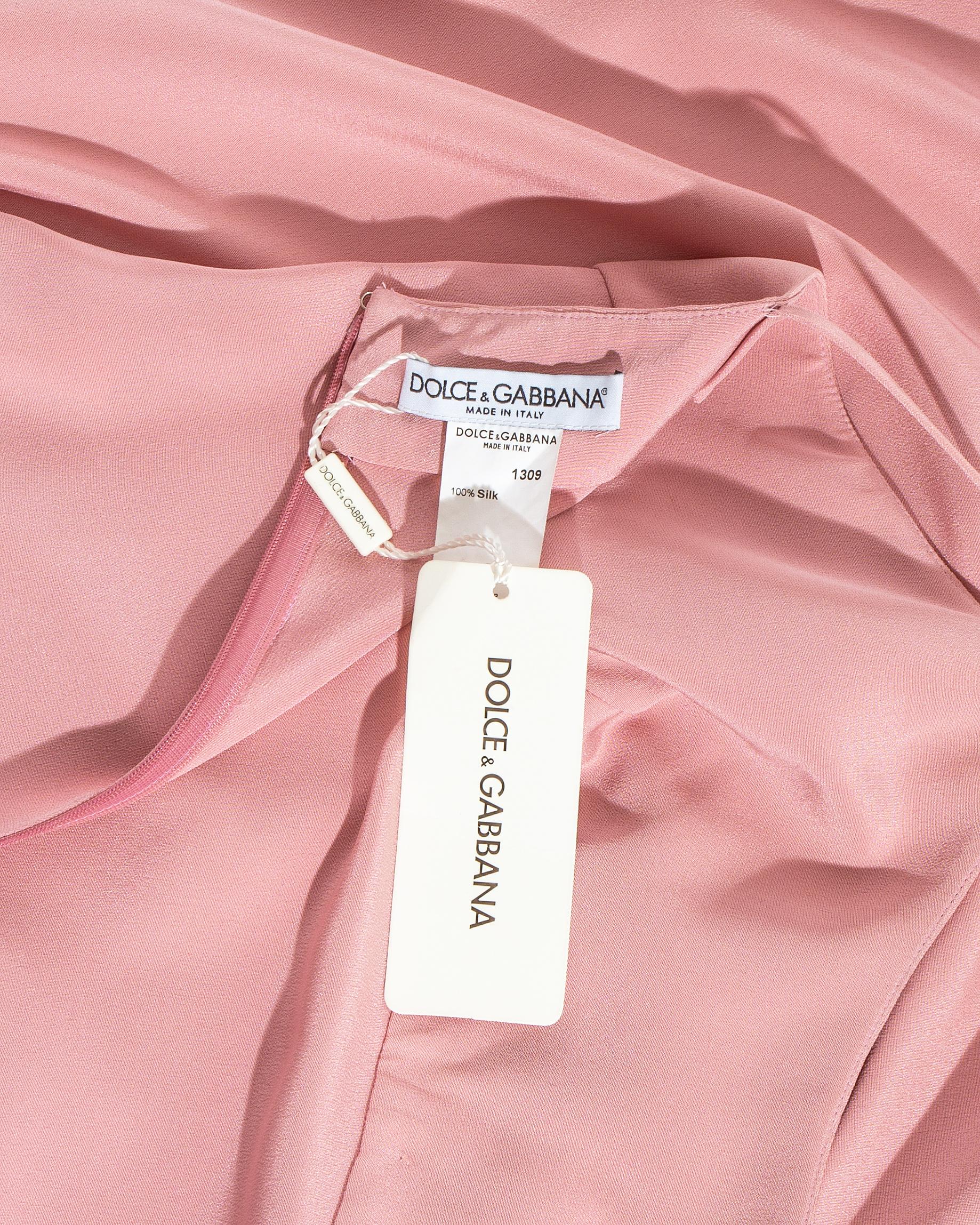 Beige Dolce & Gabbana baby pink silk spaghetti strap maxi dress, ss 1995